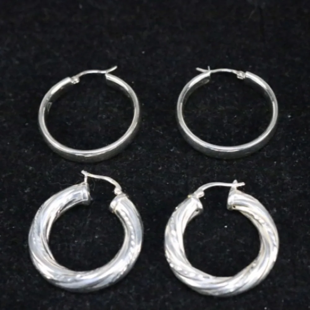 Brand NEW 2 pairs Large Hoop Sterling Silver Pierced Earrings‎